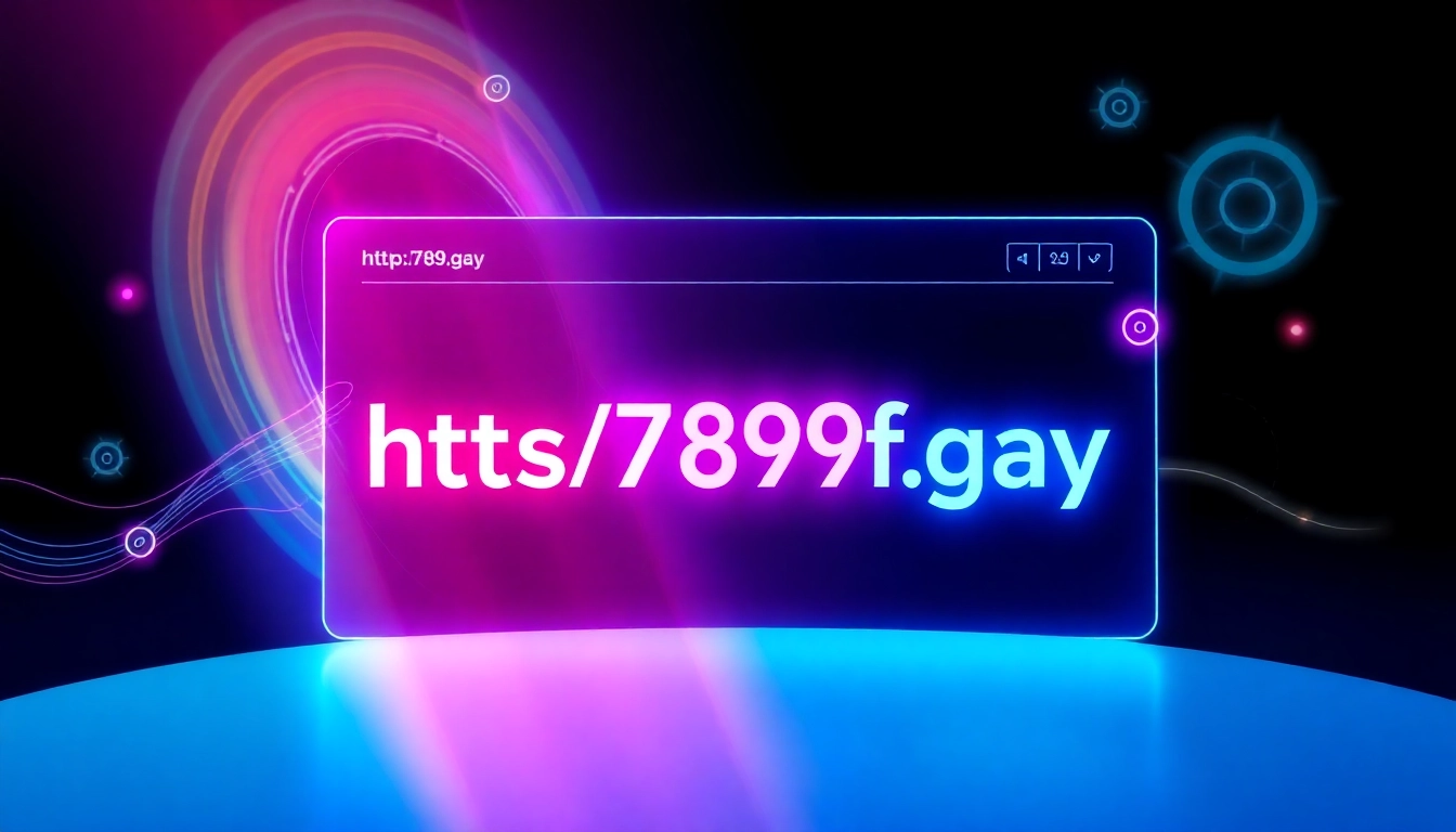 Visually engaging homepage featuring https://789f.gay with vibrant neon lighting, modern design elements, and a focus on digital connection and inclusivity for LGBT communities.