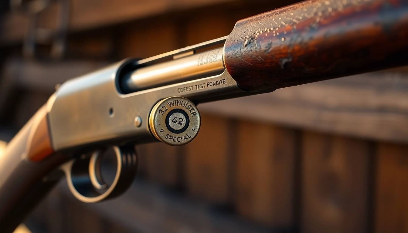 The 32WIN cartridge in a classic Winchester rifle, showcasing vintage firearm craftsmanship and detailed metalwork.