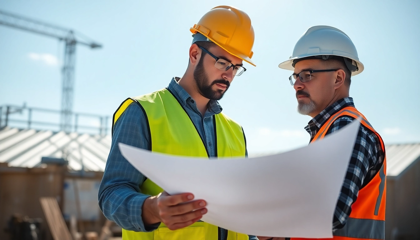 Experienced contractor inspecting construction plans on-site, ensuring quality and accuracy in project execution.