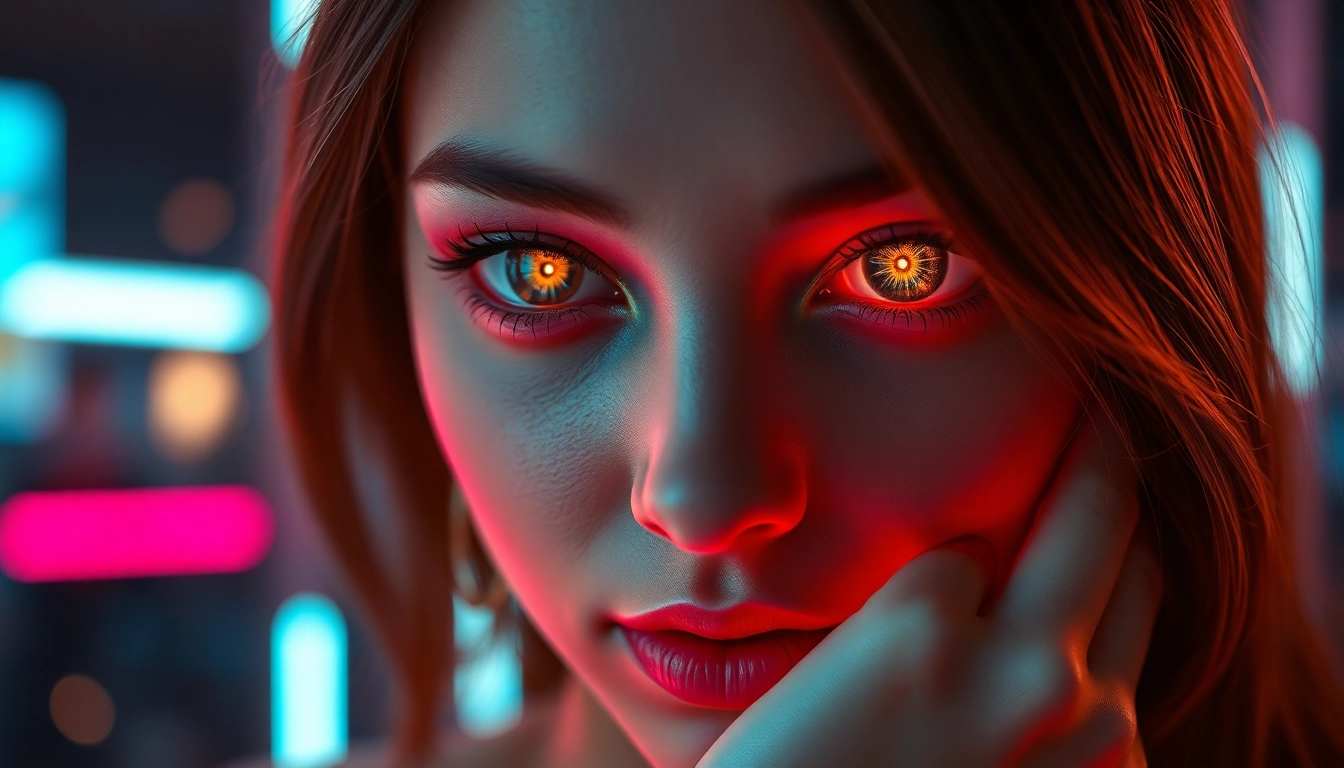 AI girlfriend engaging in a private, unfiltered NSFW chat with realistic features in a high-tech setting.