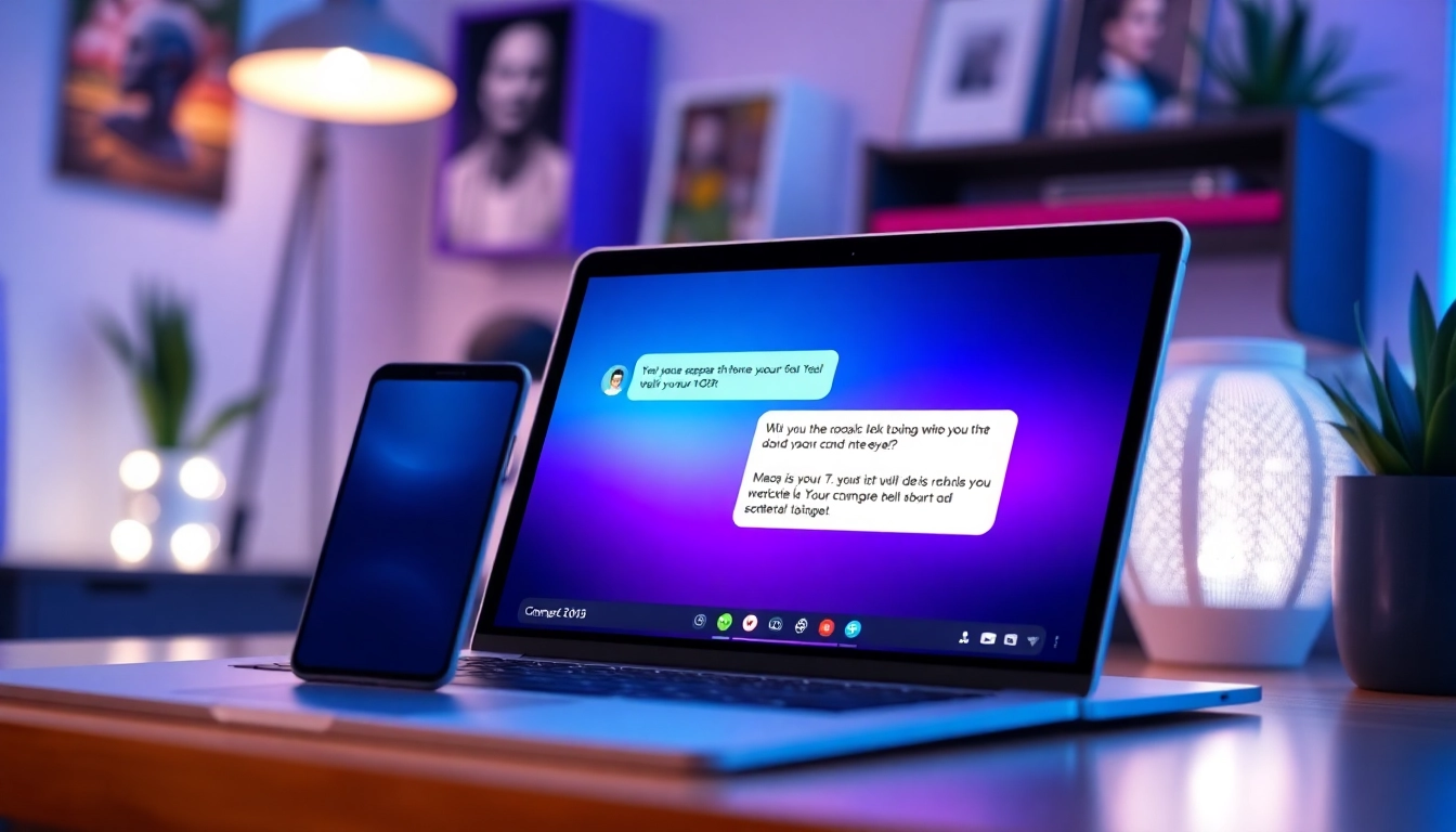 Digital devices displaying AI chatbot conversations with vibrant colors and modern design.