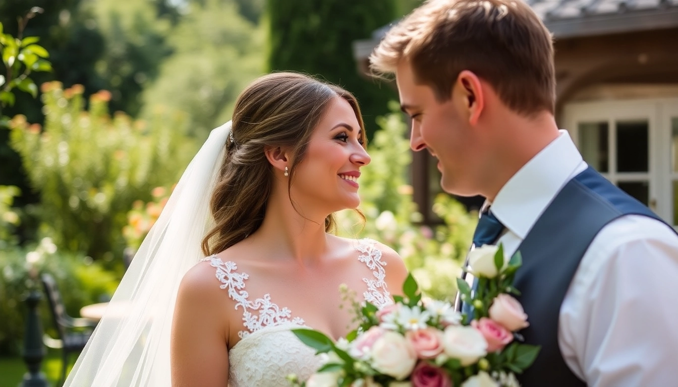 Beautiful wedding scene for blog mariage liège showcasing a joyful couple exchanging vows outdoors in Liège, with vibrant greenery and soft lighting.