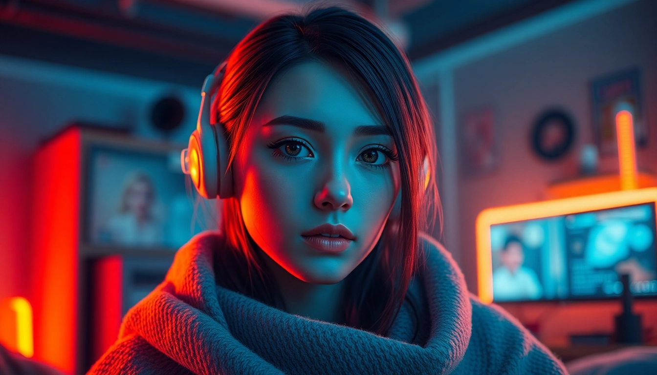 NSFW Image Generator: a hyperreal AI companion portrait bathed in neon glow.