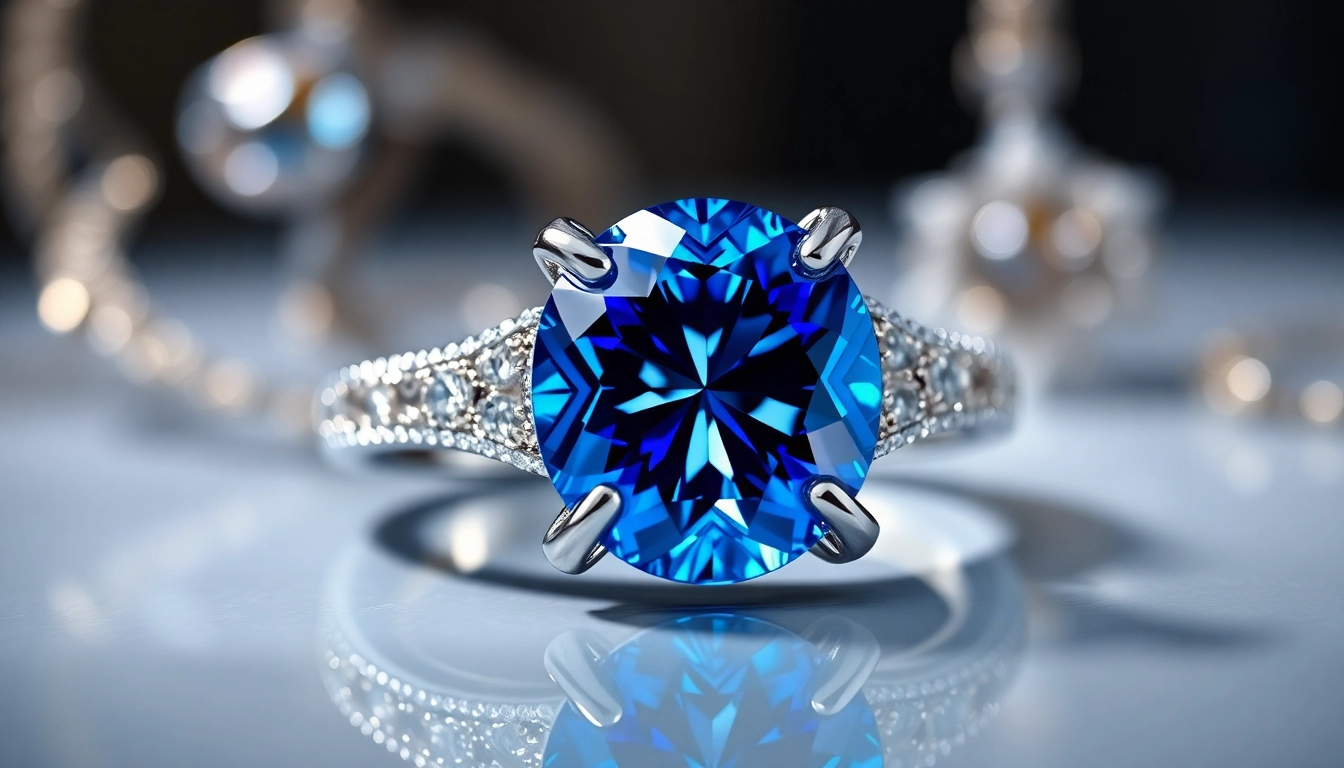 Elegant engagement ring with sapphire showcasing a vibrant blue stone in a detailed setting for timeless romance.