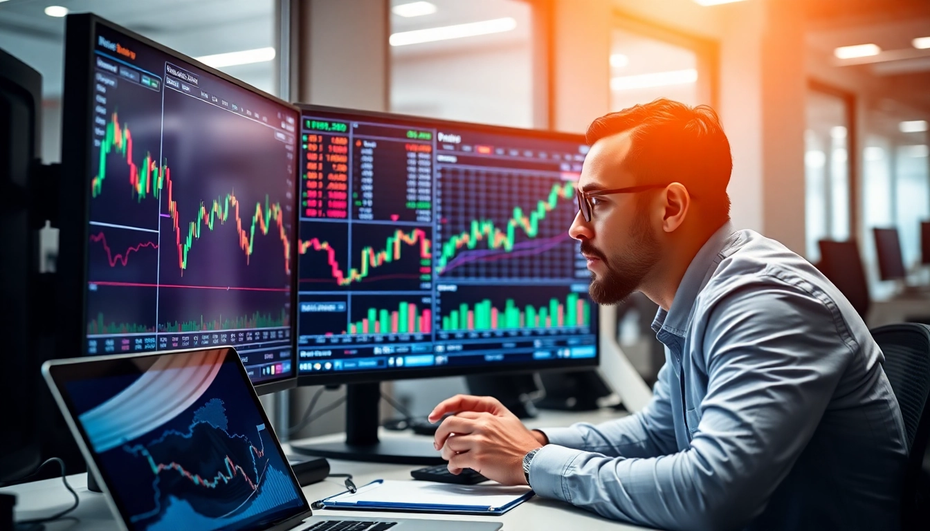 Professional trader reviewing market data on a UK Trading and Investment Platform in a modern