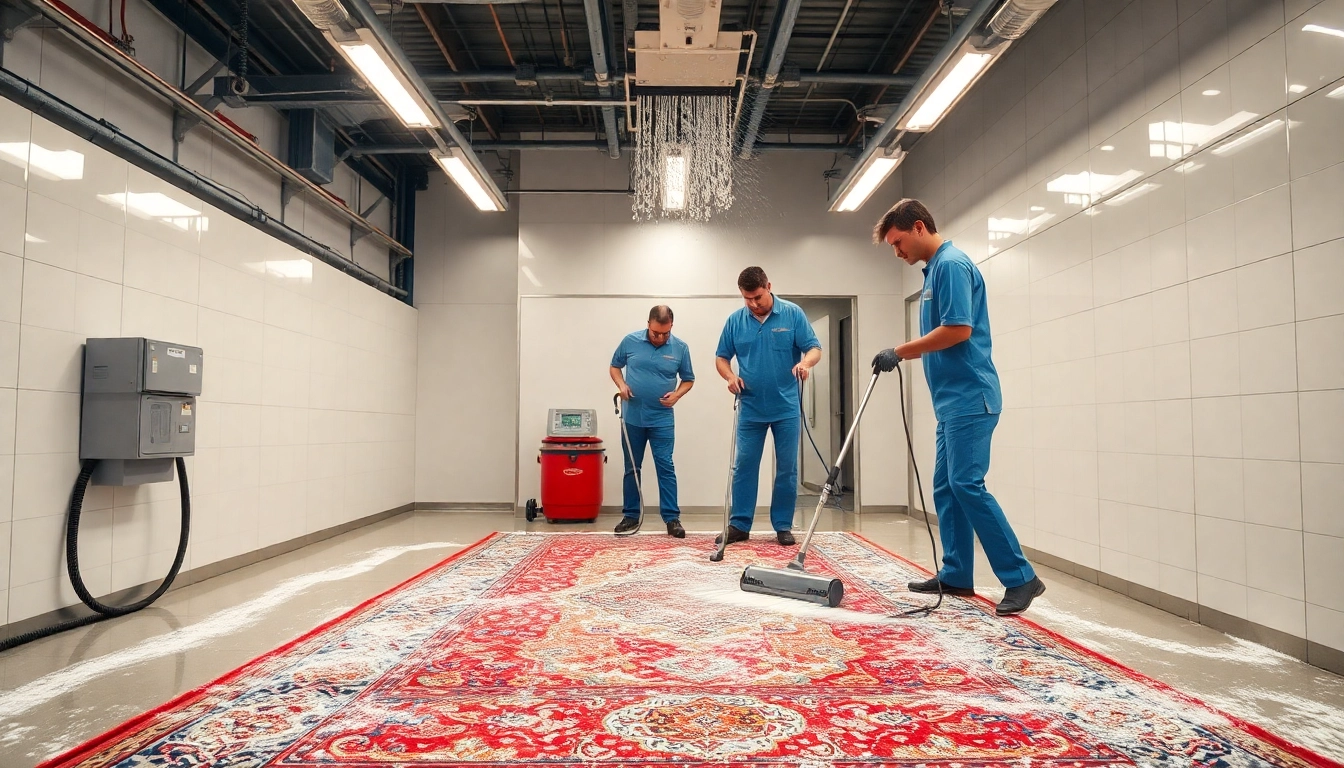 Professional team performing Lavaggio tappeto Milano with detailed cleaning process and fresh
