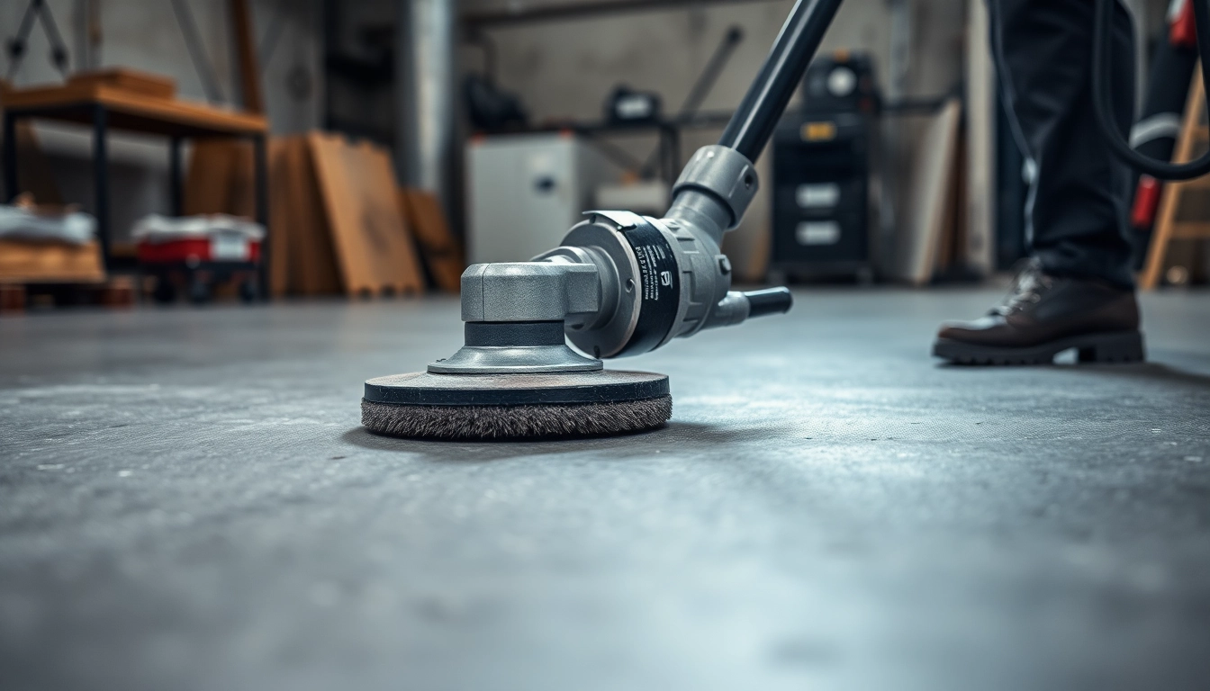 Expert floor preparation Birmingham marks a polished concrete surface with diamond grinding